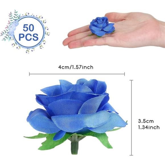 50pcs Blue Roses Artificial Flowers Bulk 1.6" Small Silk Fake Roses Flower Heads - Picture 9 of 14